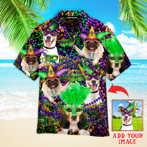 Custom Photo Funny Lovely Dog Happy Mardi Gras - Hawaiian Shirt