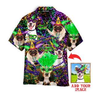 Custom Photo Funny Lovely Dog Happy Mardi Gras - Hawaiian Shirt