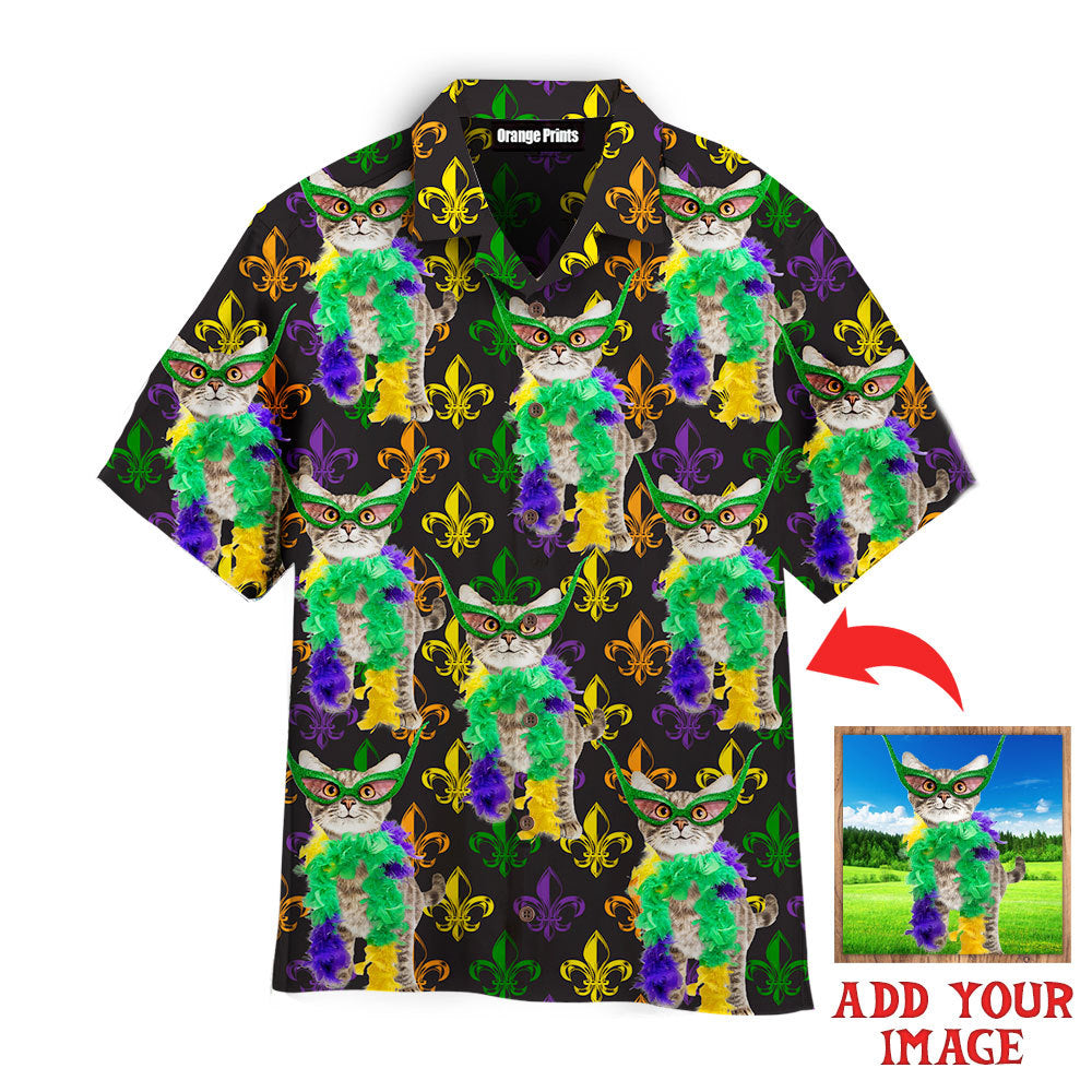 Funny Custom Your Cat Photo Mardi Gras Carnival Fleur De Lis Custom - Hawaiian Shirt