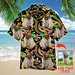 Custom Photo Funny Dog Grumpy Dog Mardi Gras - Hawaiian Shirt