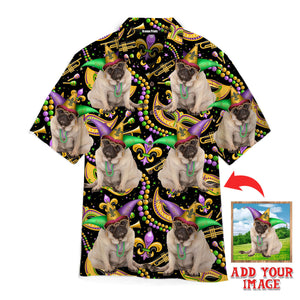 Custom Photo Funny Dog Grumpy Dog Mardi Gras - Hawaiian Shirt