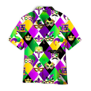 Golden Carnival Masks On Mardi Gras Colorful Crown - Hawaiian Shirt