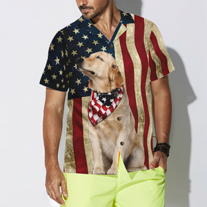 Golden Retriever American Flag Hawaiian Shirt