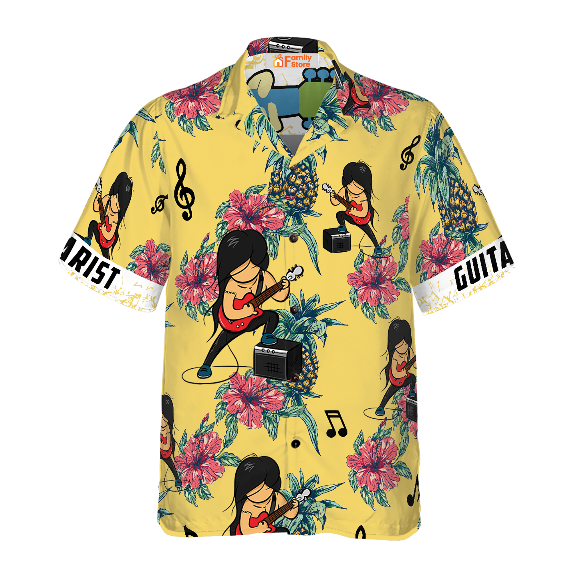 Guitarist Pineapple Seamless Pattern - Hawaiian Shirt