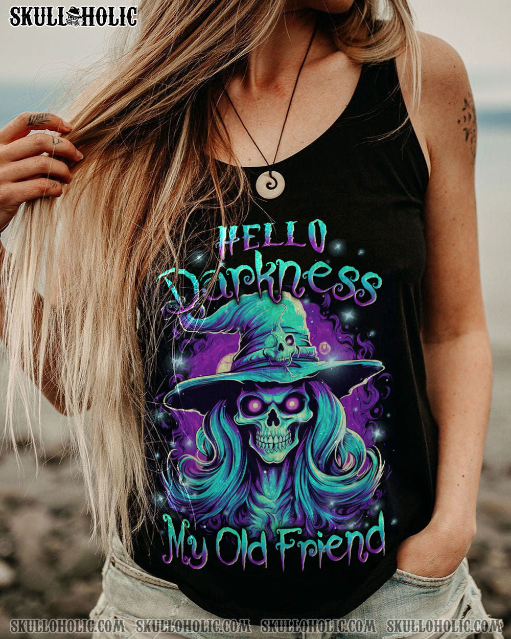 HELLO DARKNESS MY OLD FRIEND WITCH HALLOWEEN ALL OVER PRINT YHLN2507233_Tanks_Racerback Tank_S 1 oq1hw