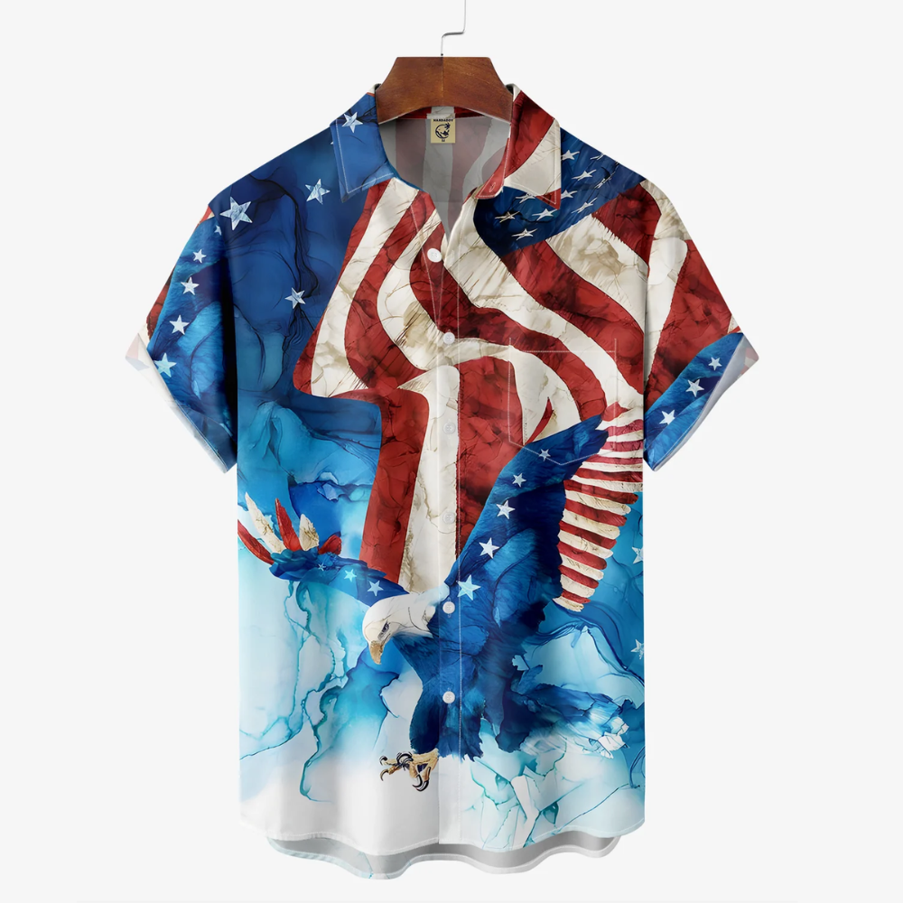 Independence Day 4th US Flag Eagle - Hawaiian Shirt