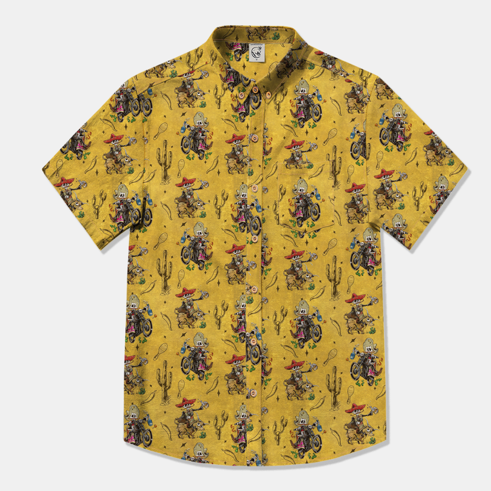 Western Cowboy Skeleton Ride Motorbike Yellow - Hawaiian Shirt