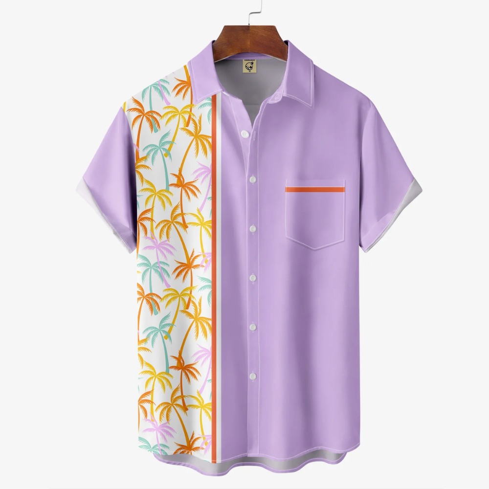 Coconut Tree Purple Short Sleeve - Hawaiian Shirt