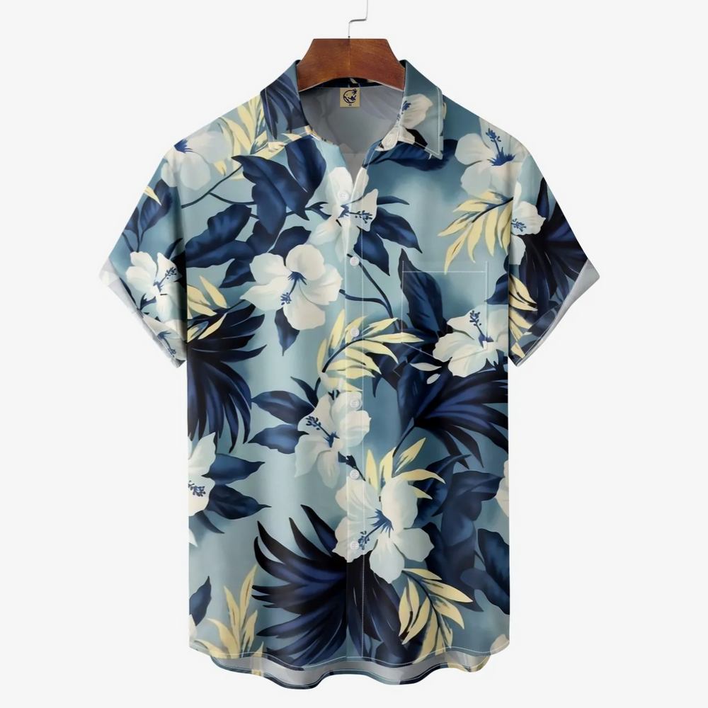 Floral Flower Bloom Blue Short Sleeve - Hawaiian Shirt Summer Vibes