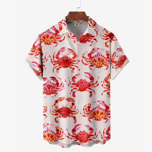 Marine Red Crab Pattern Short Sleeve - Hawaiian Shirt