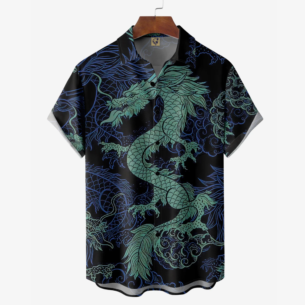 Mint Dragon Dark Short Sleeve - Hawaiian Shirt