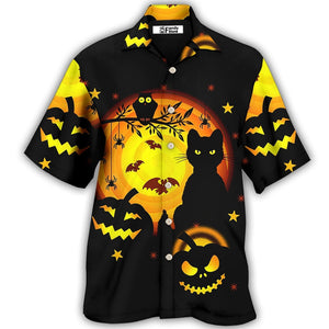 Halloween Awesome Black Cat And Pumpkin - Hawaiian Shirt