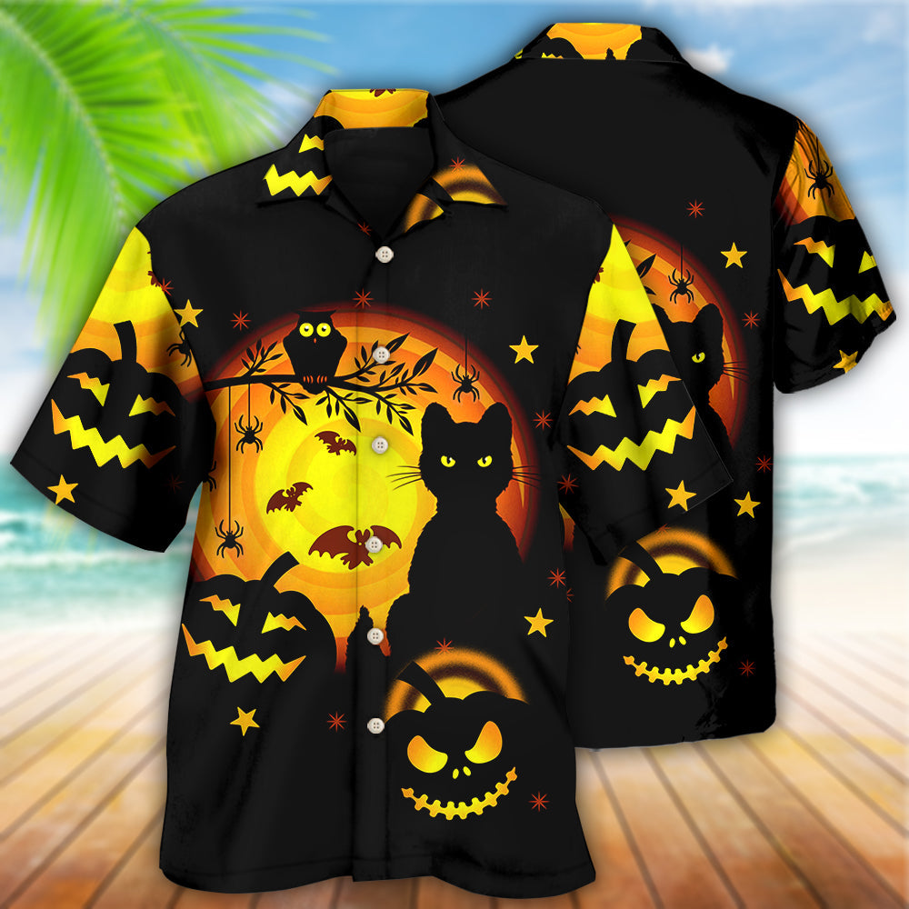 Halloween Awesome Black Cat And Pumpkin - Hawaiian Shirt