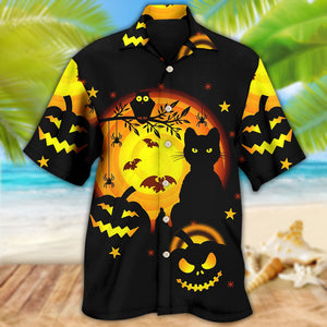 Halloween Awesome Black Cat And Pumpkin - Hawaiian Shirt