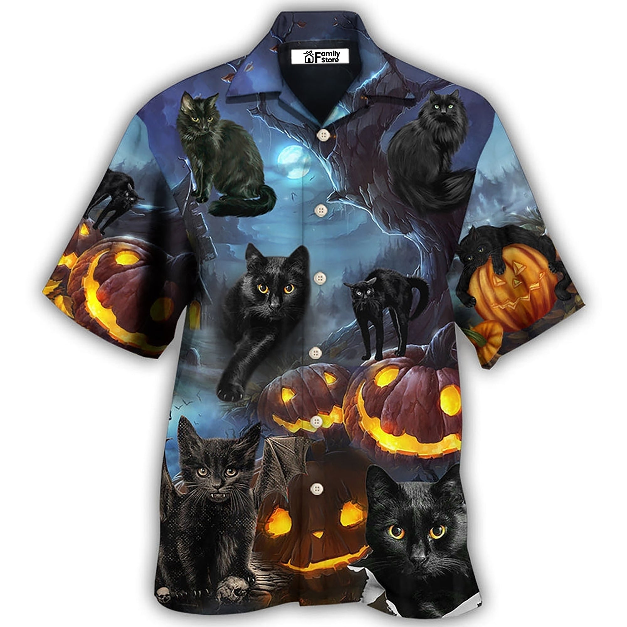 Halloween Black Cat Dark Night Style - Hawaiian Shirt