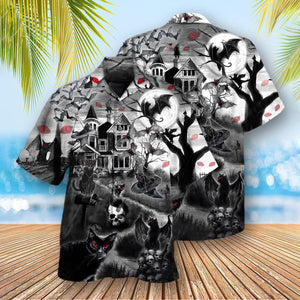 Halloween Black Cat Flying Horror Night Halloween - Hawaiian Shirt