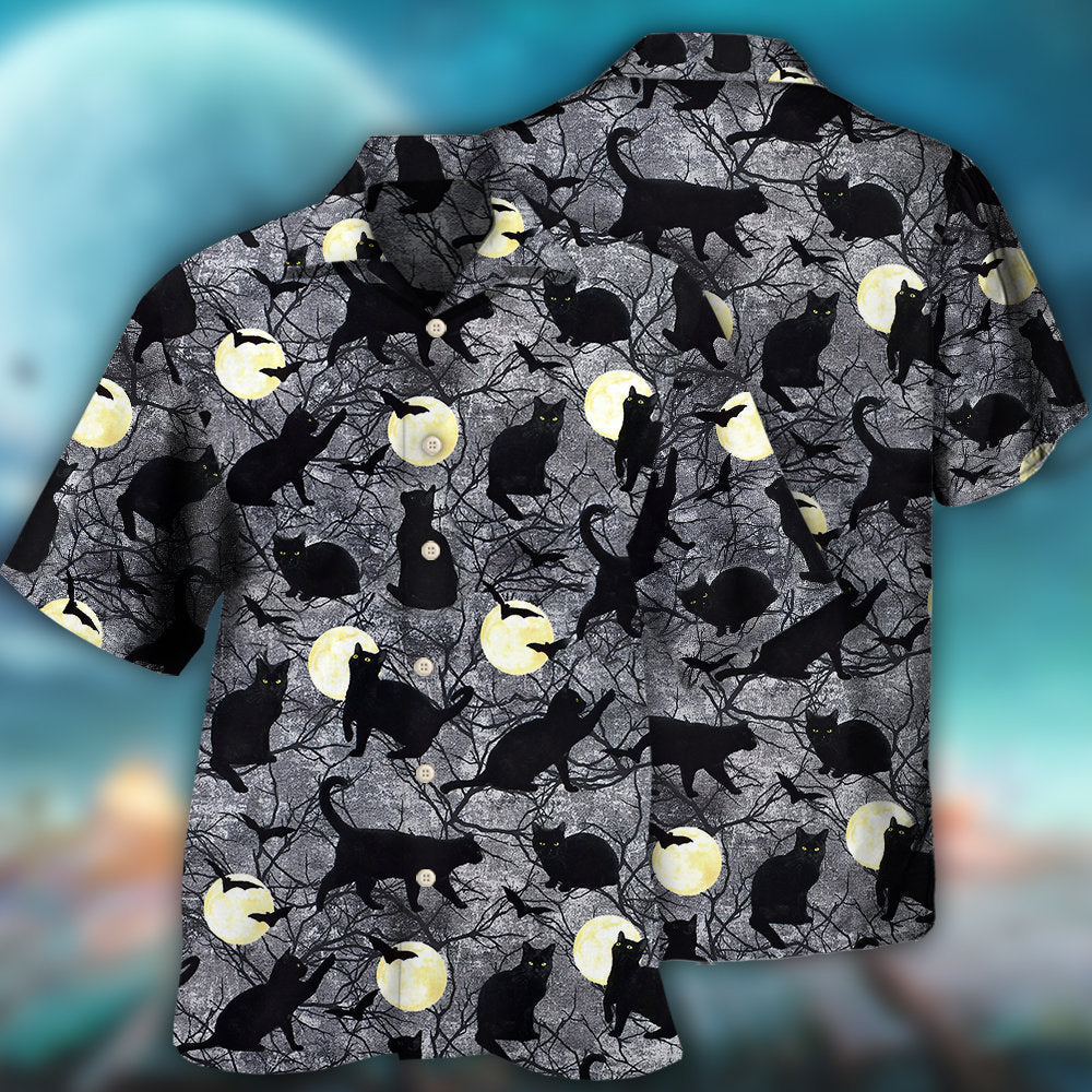 Halloween Black Cat Pattern - Gift For Men And Women - Hawaiian Shirt