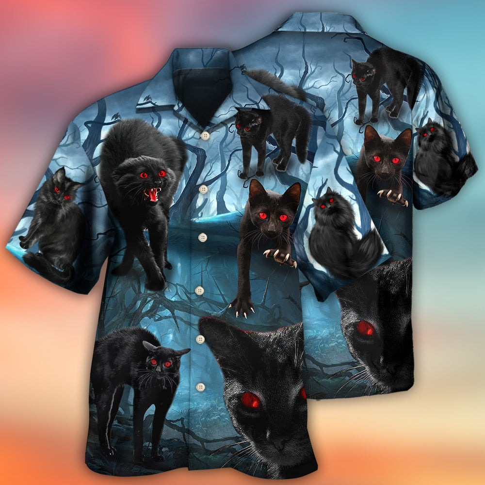 Halloween Black Cat Scary Style - Hawaiian Shirt