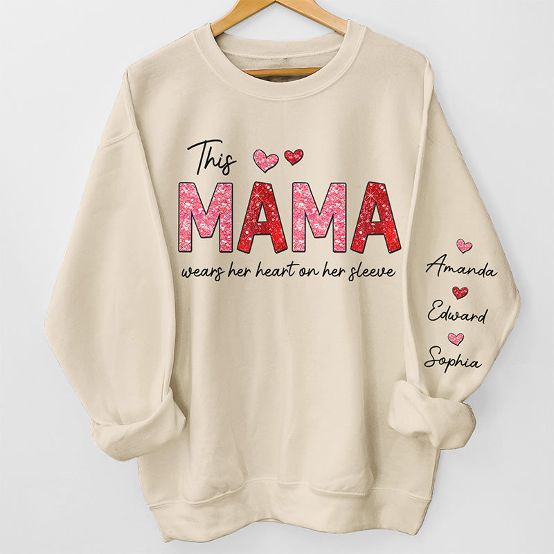 Mama Pink And Red Letters - Gift For Mom, Grandma - Personalized Sleeve Sweatshirt