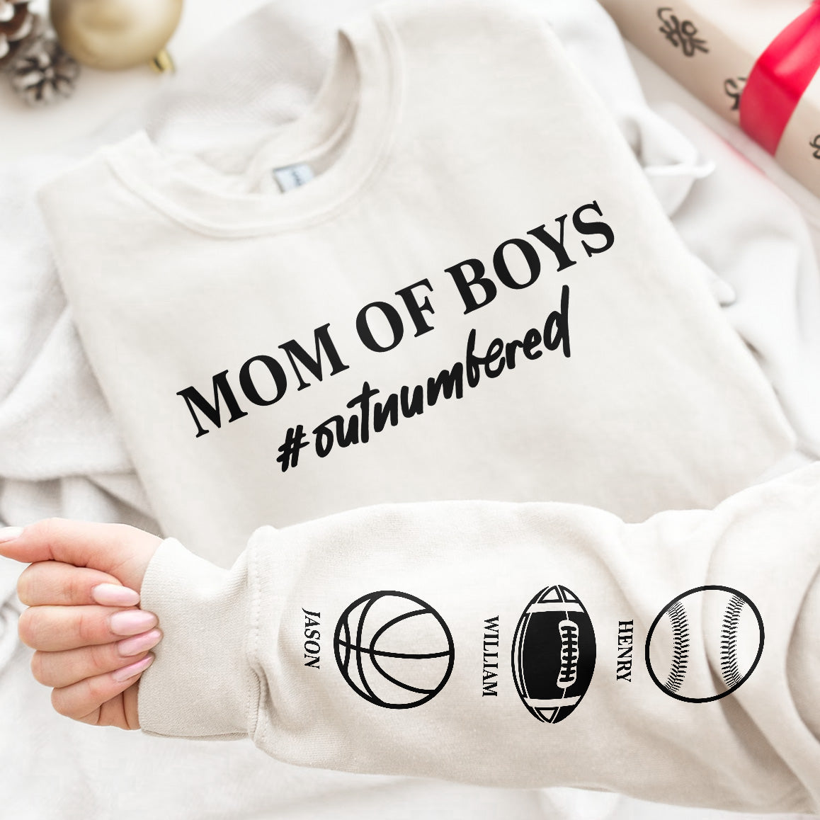 Mom Of Boys - Gift For Mom - Personalized Sleeve Sweatshirt