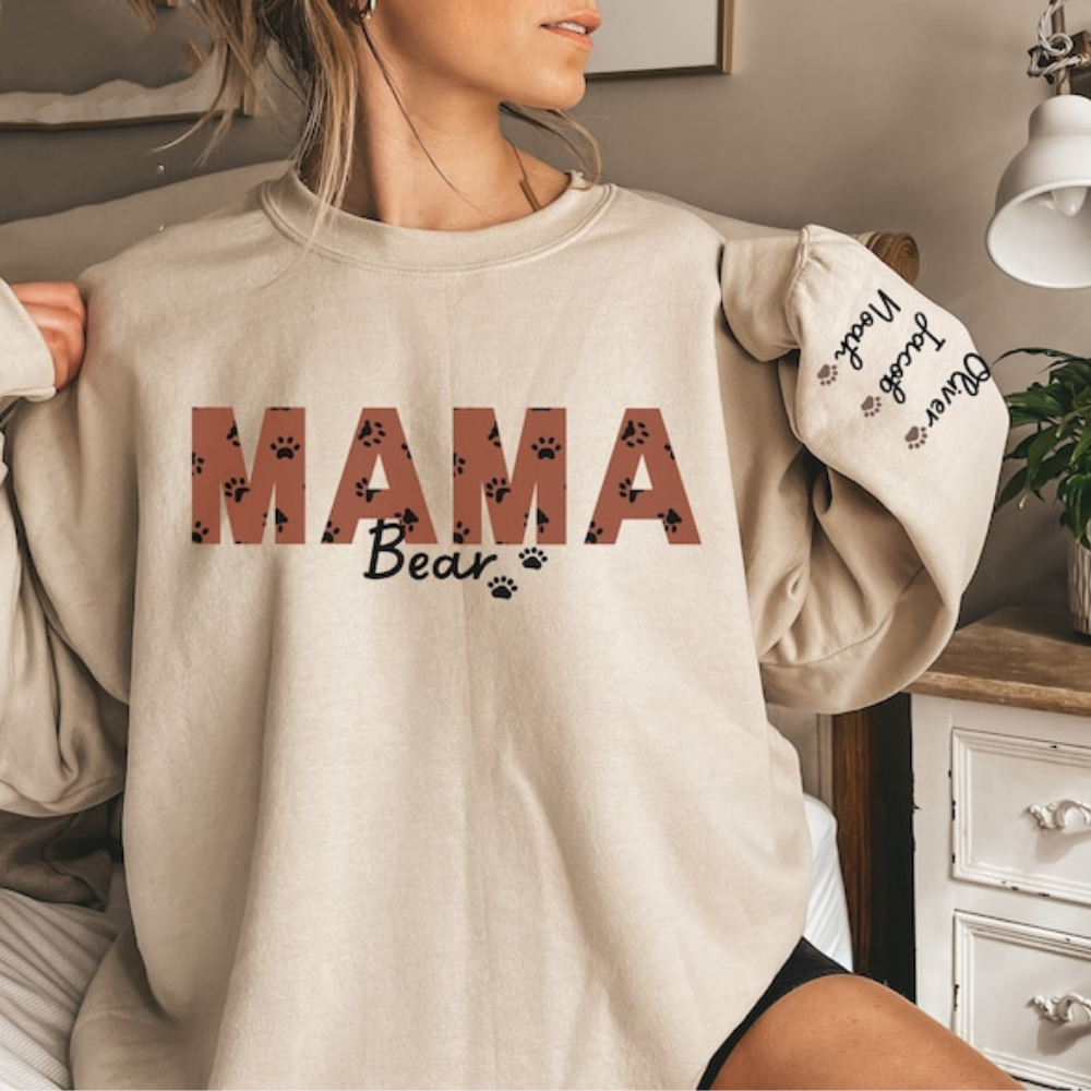 Mama Bear Paws - Gift For Mom - Personalized Sleeve Sweatshirt