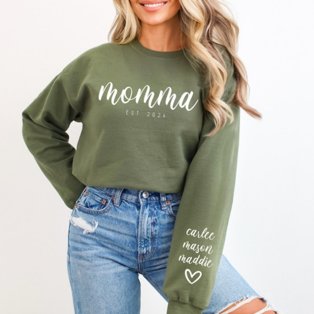 Momma Est 2024 - Gift For Mom - Personalized Sleeve Sweatshirt