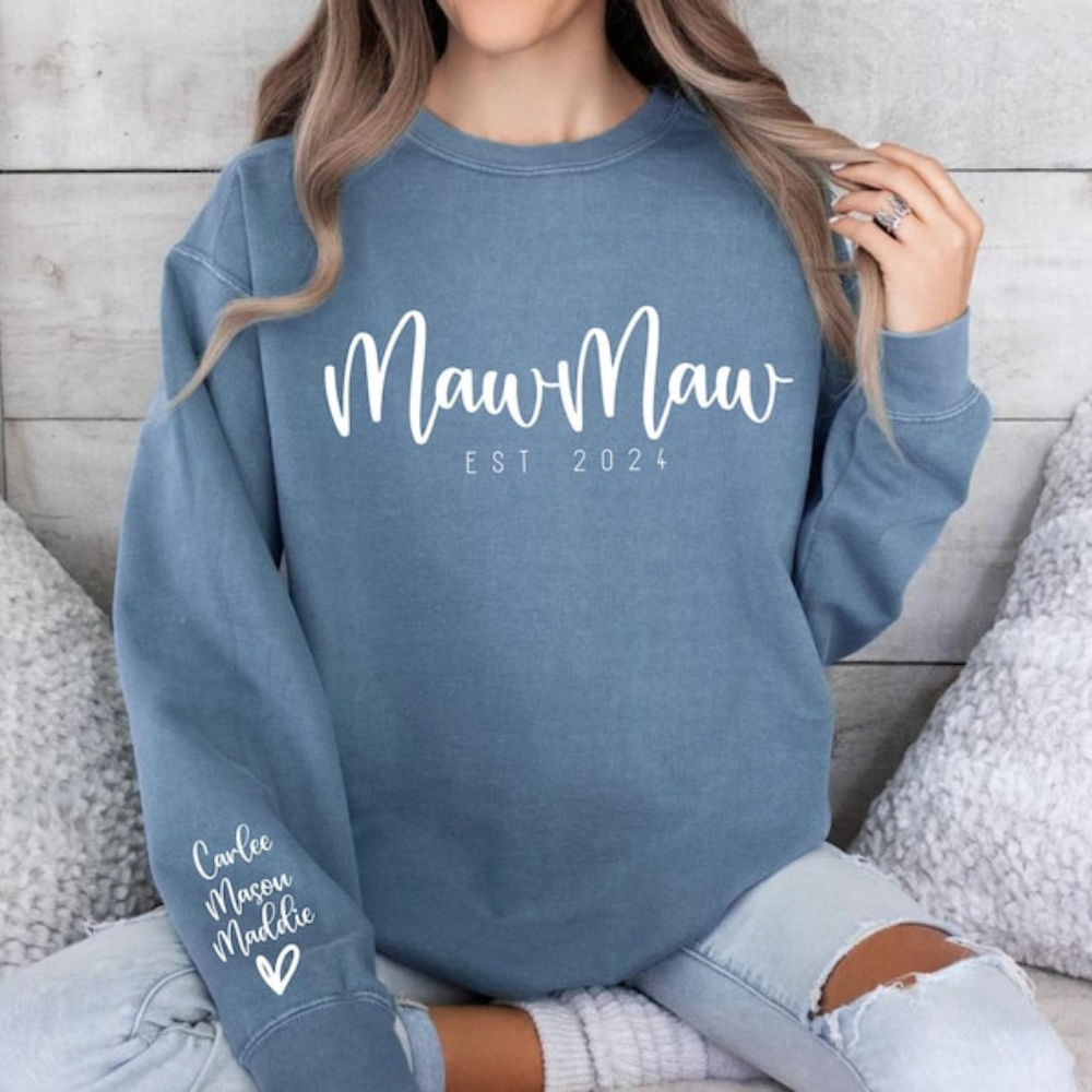 MawMaw EST 2024 - Gift For Mom - Personalized Sleeve Sweatshirt