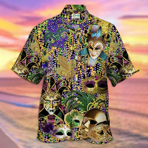 Mardi Gras Holiday Clown Mask Art Stretch - Hawaiian Shirt