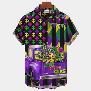 Happy Mardi Gras Purple Car Mask Party - Hawaiian Shirt