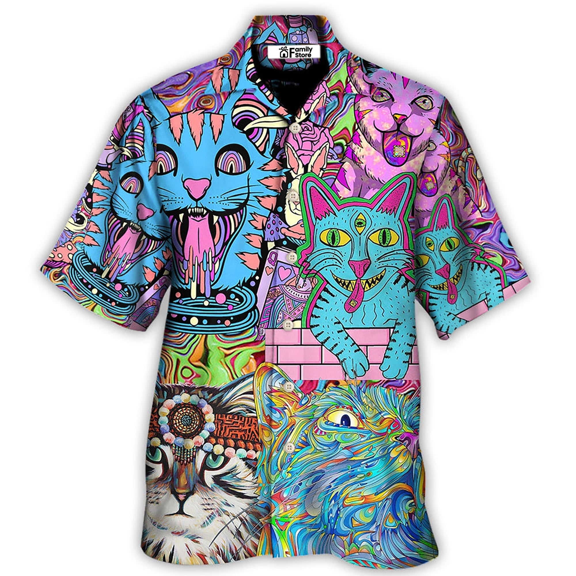 Hippie Cat Wonderful World - Hawaiian Shirt