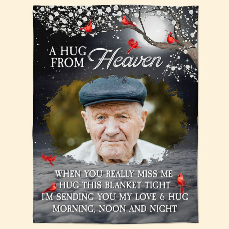 Custom Photo A Hug From Heaven - Memorial Gift For Family - Personalized Blanket