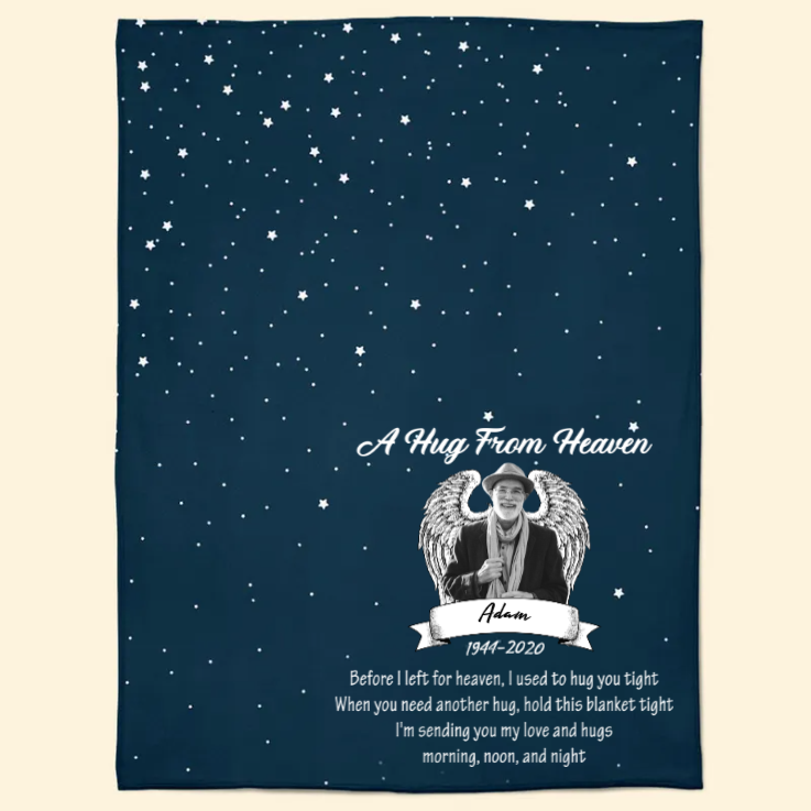 Custom Photo A Hug From Heaven Night Sky - Memorial Gift For Family - Personalized Blanket