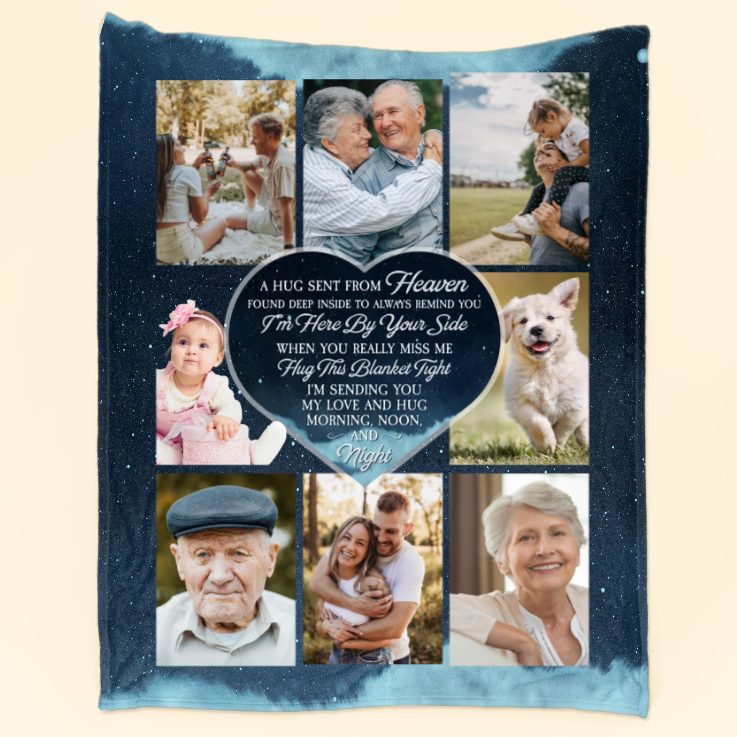 Custom Photo Hug From Heaven I'm Here By Your Side - Memorial Gift For Family - Personalized Blanket