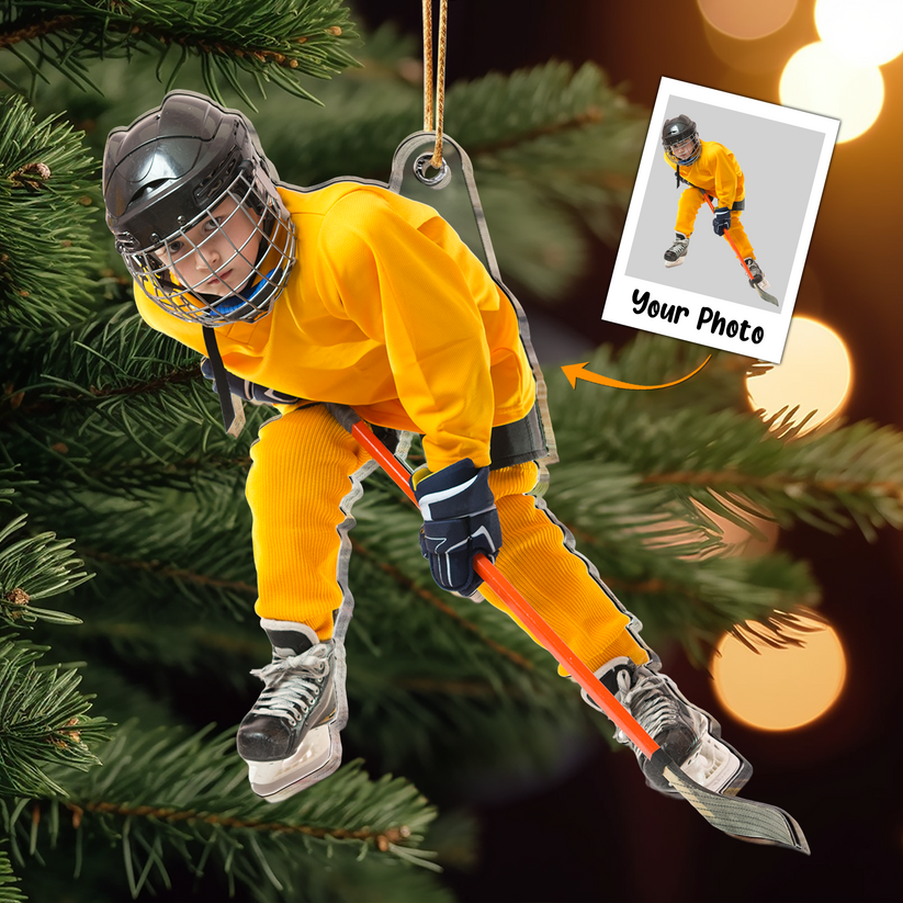 Custom Photo Hockey Players - Gift for Son, Grandson - Personalized Acrylic Photo Ornament