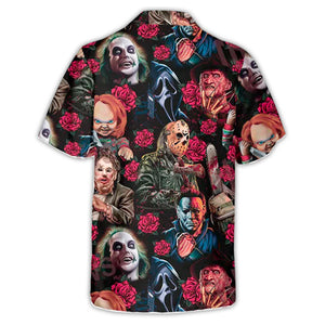 Horror Movie Characters Blood Scary Rose Pattern - Hawaiian Shirt