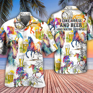  I Like Horse And Beer Colorful - Hawaiian Shirt