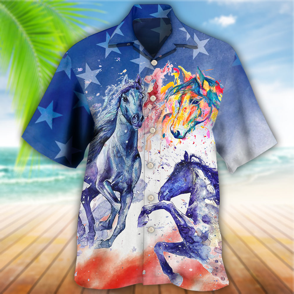 Horse Independence Day Colorful - Hawaiian Shirt