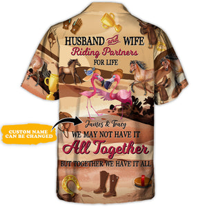 Horse Riding Flamingo Husband And Wife - Personalized Hawaiian Shirt