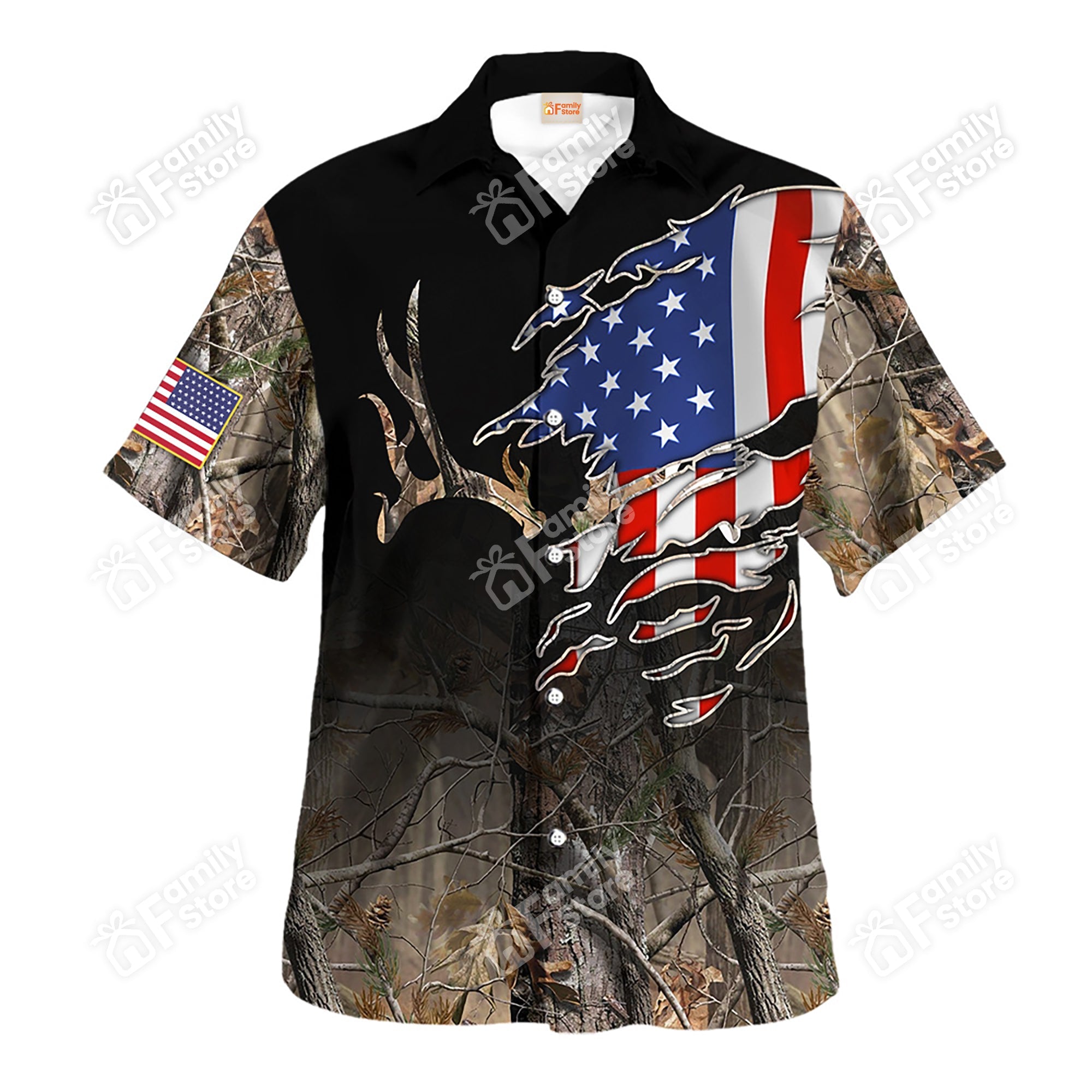 Hunting Dry Forest And Us Flag - Hawaiian Shirt