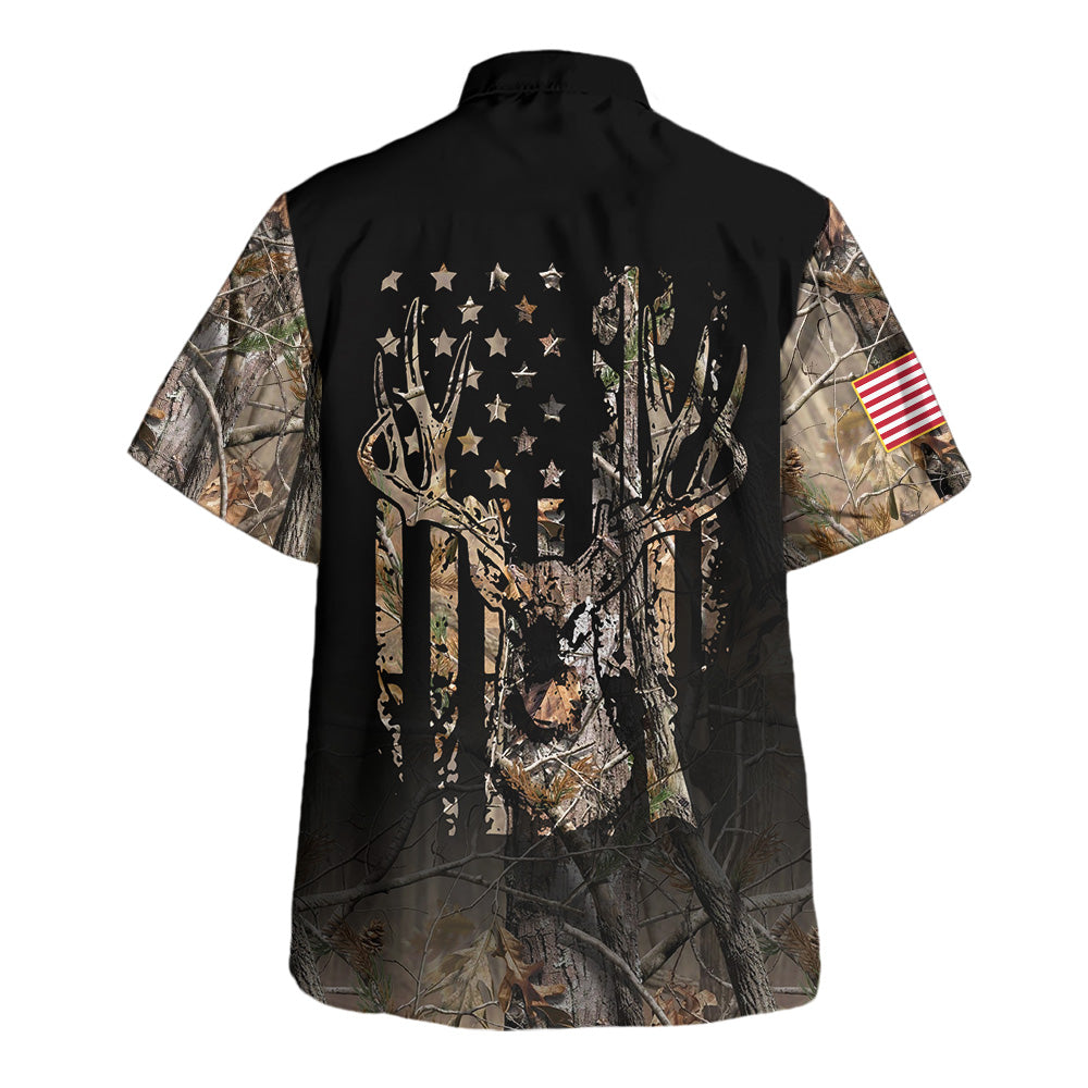 Hunting Dry Forest And Us Flag - Hawaiian Shirt