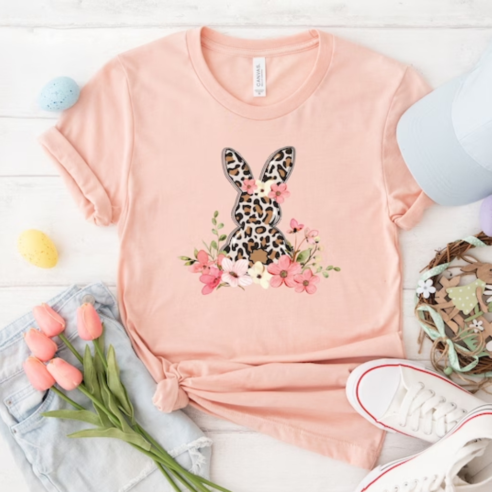 Cute Easter Floral Leopard Bunny - Unisex Shirt