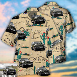 Custom Photo Jeep Cactus In Desert - Personalized Hawaiian Shirt