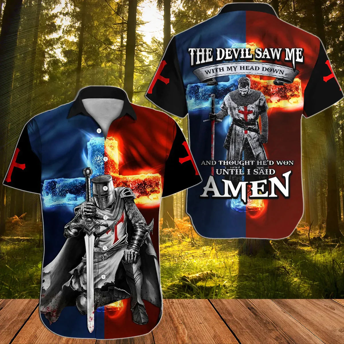 Jesus Blue Red Cross The Devil Saw Me Aloha - Hawaiian Shirt