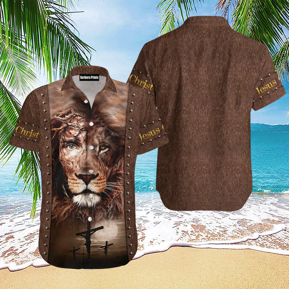 Lion Jesus Aloha Brown Pattern - Hawaiian Shirt