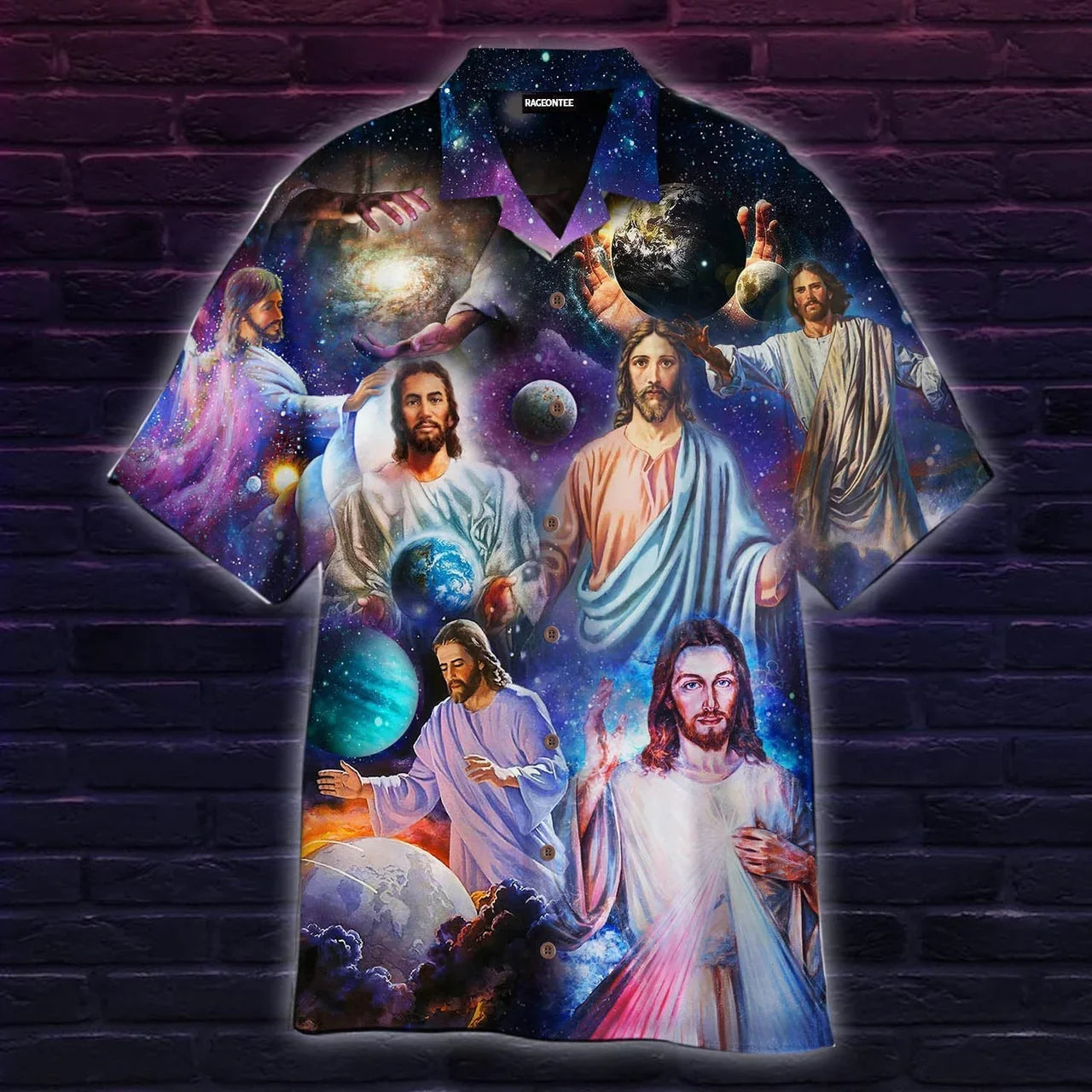 Jesus In Colorful Universe Aloha - Hawaiian Shirt