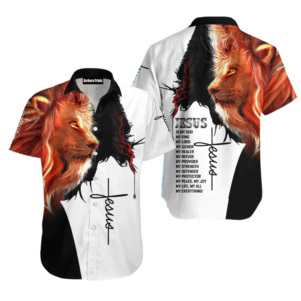 Jesus And Lion Aloha Black And Orange Colors - Hawaiian Shirt