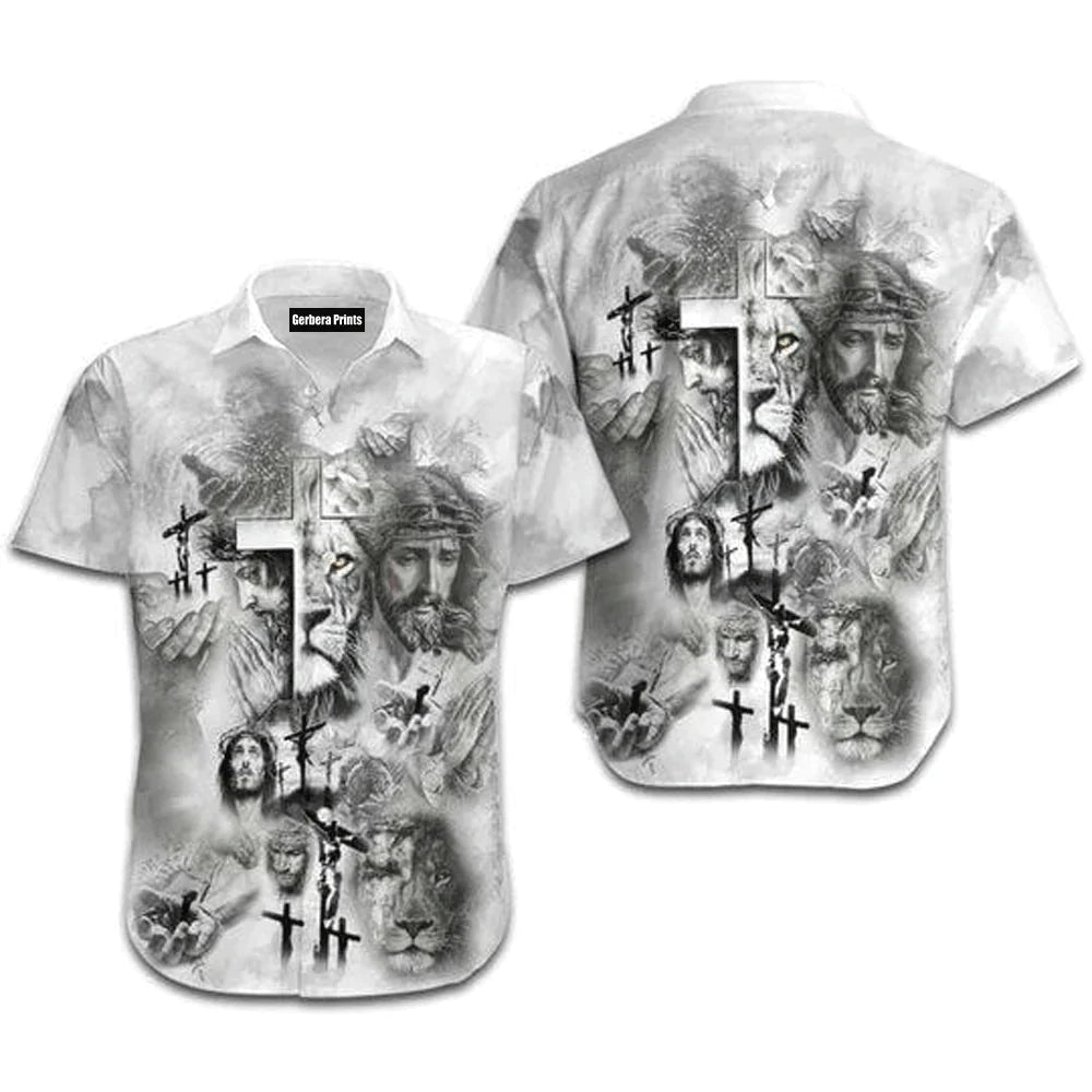 Jesus And Lion White Aloha - Hawaiian Shirt