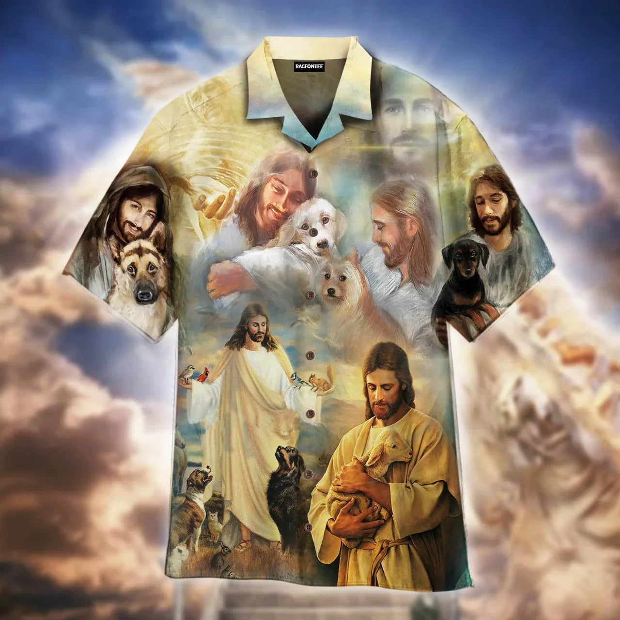 Jesus Hugging Dogs Aloha - Hawaiian Shirt