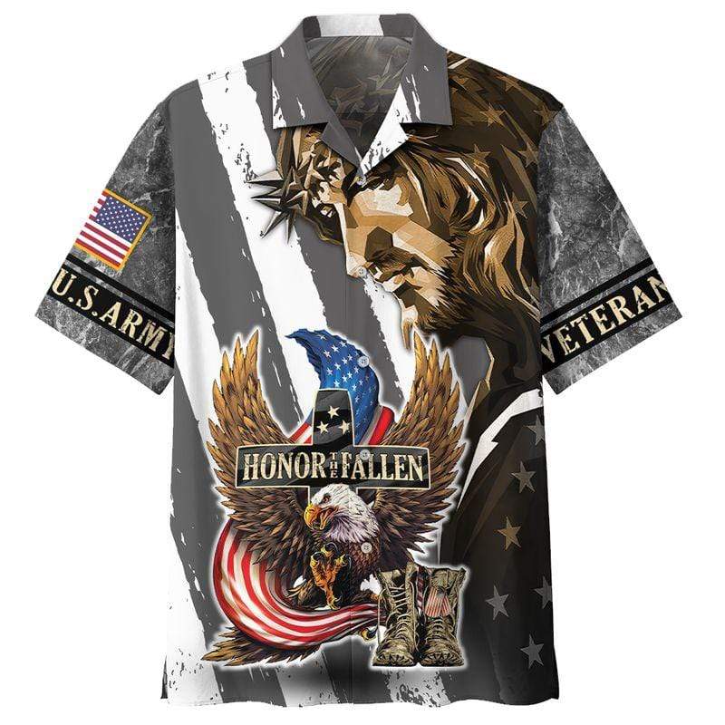 Army Veteran Jesus Honor The Fallen Aloha - Hawaiian Shirt