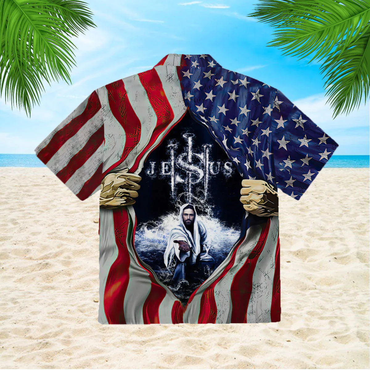 Jesus In My Heart American Flag White Aloha - Hawaiian Shirt